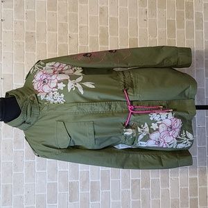 NWOT Desigual Women's Green Embroidery Long sleeve Hooded Spring Parka(Sz L)